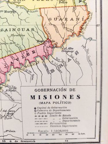 Antiguo Mapa Color 1926 Misiones Ferrocarriles Plano (Usado)