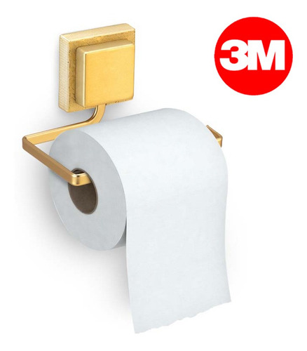 Porta Rolo De Papel Higiênico Dourado Com Fixação Adesiva 3m