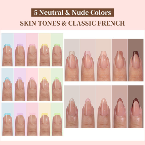 Uñas De Gel French Tips Press On Nails, 150 Unidades, 5 Colo