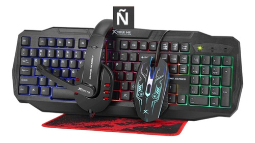 Combo Gamer 4 En 1 Teclado Mouse Audifono Alfombra Xtrike Me