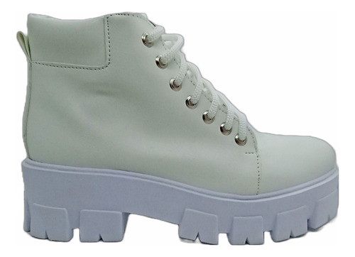 Botas Borcegos Mujer Acordonado Botita Cuero Blanco