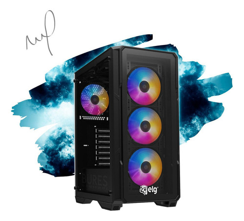 Gabinete Gamer ELG Pro Bures Preto Mid Tower 3 Fans Rainbow