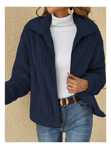 Chaqueta Corta Con Solapa Tipo Cárdigan De Felpa Para Otoño-