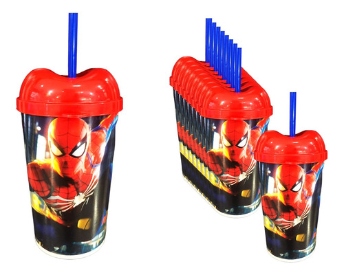 Vaso Pitillo Sorpresa X12 Spiderman Fiesta Obsequio