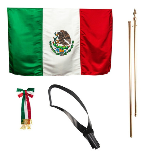 Juego Bandera Mexico Reglamentaria 2 Telas Escolta Asta Moño