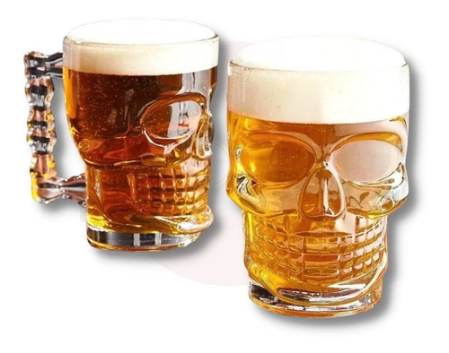 Set X 2 Vasos Cerveceros Calavera 500 Ml Transparentes