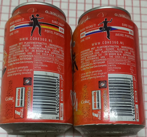 Set 2 Latas Coca Cola Euro Copa 2004 Vacia Holanda Euro Copa Portugal (Usado)