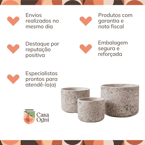Kit 3 Cachepots Cimento Rústico Cinza Texturizado Decorativo