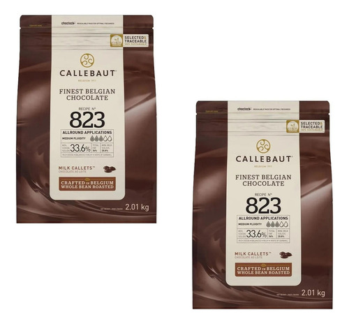 Chocolate Ao Leite Belga 823 33,6% Callebaut 2,01kg-kit 2un