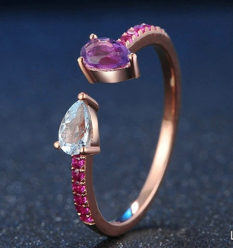 Anillo Oro Rosa 18k Plata Y Amatista Topacio Garnet !!!!!!