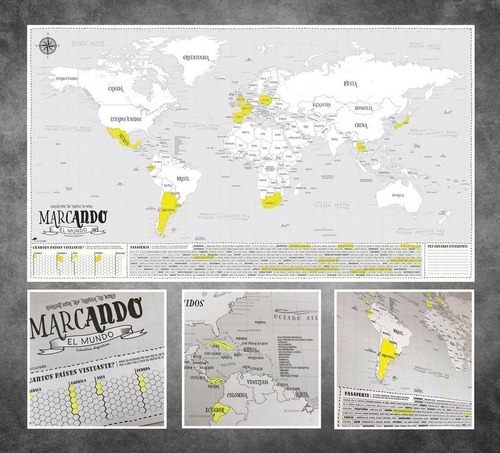 Mapa Mundi Viajeros Resaltador Poster Viajes Planisferio 