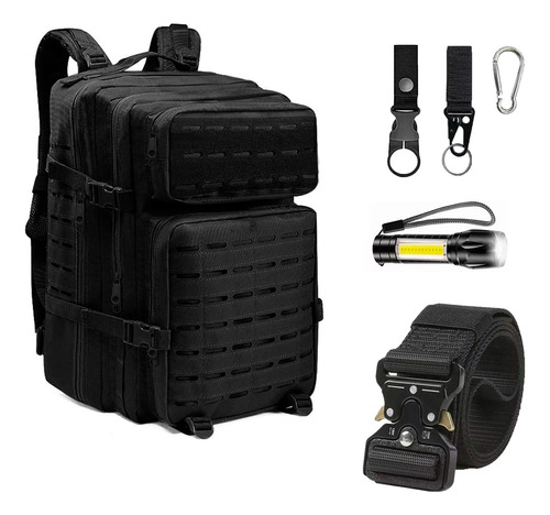 Kit Tactico Mochila 50 L, Lampara Y Cinturon Con Accesorios