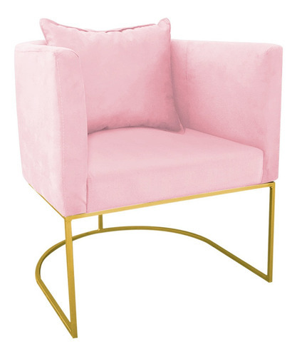 Poltrona Paola Suede Base Metálica Dourado D'rossi Cor Rosa bebê