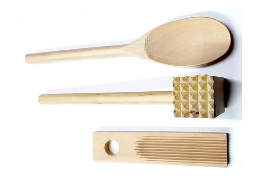 Juego Bate Bife + Ñoquera + Cuchara Ferpa Madera Kit