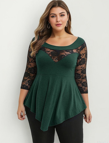 Blusa Tres Cuartos Tallas Grandes Para Mujer Encaje Floral