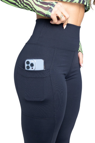 Legging Cós Alto Supplex Com Bolso Lateral Tecido Grosso