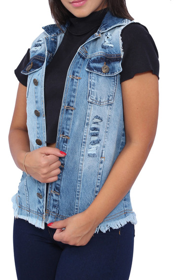 colete jeans feminino rasgado