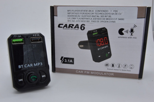 Imagen 6 de 7 de Manos Libres Bluetooth Y Transmisor Radio Fm 2 Puertos Carga Rapida Usb 3.1a Entrada Para Memoria Sd Para Auto