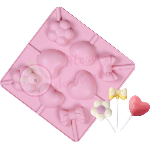 Molde Silicona Chupetin Paleta Corazon Flor Moño Lollypop X8