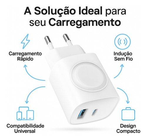Carregador Universal Turbo 2 Em 1 Com Indução Branco Tipo C