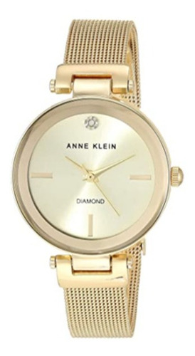 Reloj Mujer Anne Klein Genuine Diamond Dial Oro En Mesh Ak-3