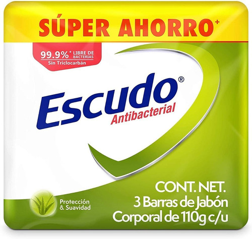 Jabon Corporal Escudo Antibacterial Suavidad 110gr 3 Pack