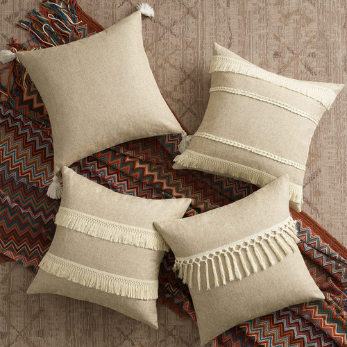 Funda De Almohada Bohemia Con Flecos De Borlas Para Decoraci