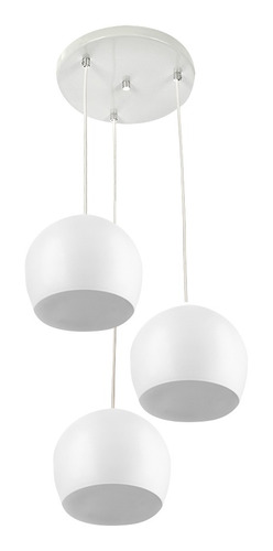 Lustre Pendente Aluminio Bola Triplo 15cm Branco