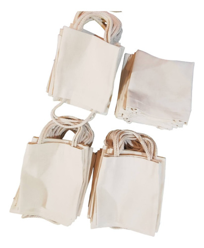90 Mini Ecobags 15x18 Algodão Cru 160gr Alça Cordão Creme Lisa