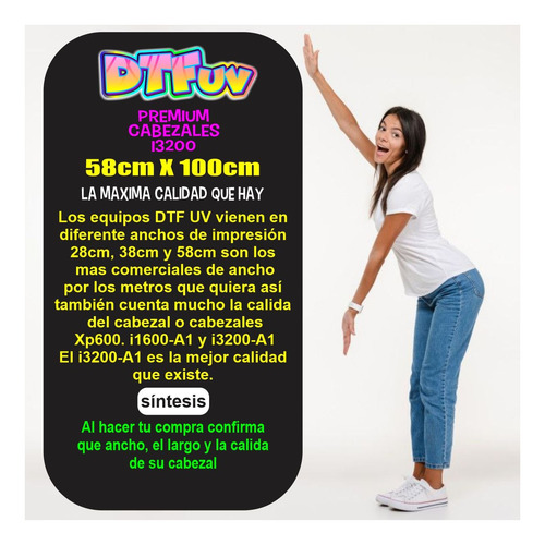 Impresión Dtf Uv Medida 58x100cm Calidad Premium Blanco