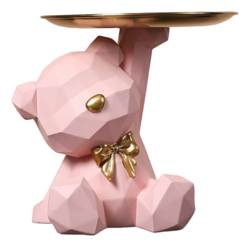 Estatuilla De Resina Bear Storage Sculpture, Color Rosa