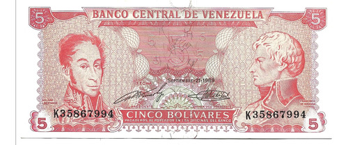 Liquido Billete De Venezuela.  5 Bolívares 1989 Unc