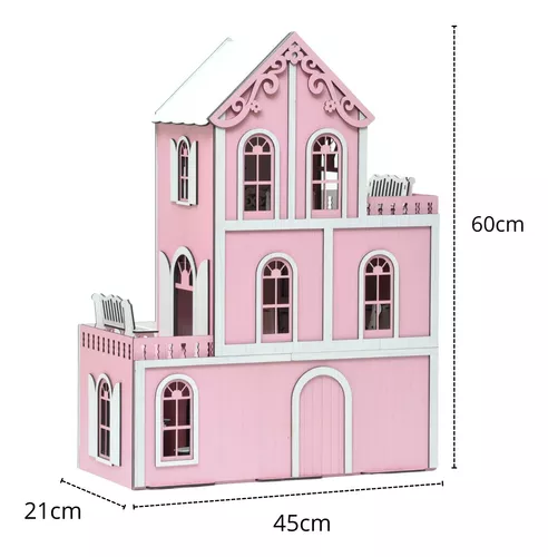 Casa Casinha De Boneca Mdf 26 Miniaturas + Rack P/ Celular Rosa - Perli  Designer