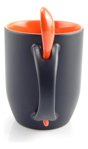 Canecas Para Sublimação De Cerâmica Com Colher Livre 325ml Cor Preto e Laranja