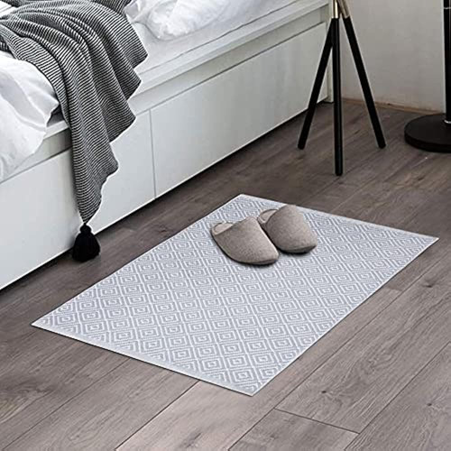 Mubin Boho Rug - 2' × 3', Tejida Alfombra Gris Y Diamante Bl