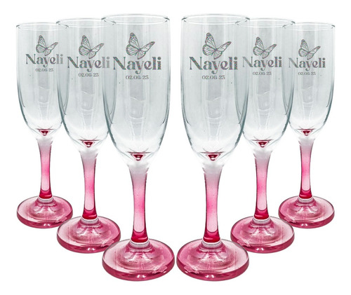 Copa Brindis Base Rosa Personalizada Xv Años 6pz