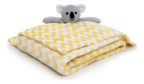 Kit Cobertor E Naninha Infantil Bebê Pelucia Fofinho Cor Coala Amarelo