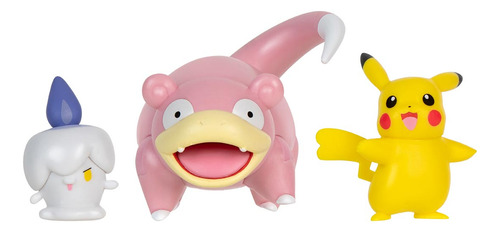 3 muñecos Slowpoke, Litwick y Pikachu - Pokémon