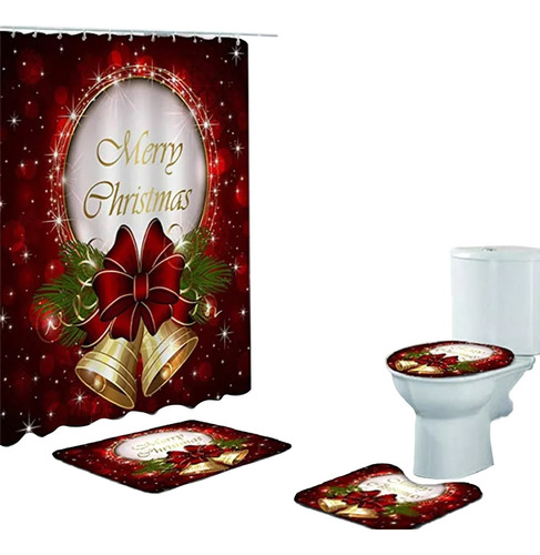 Juego De 4 Fundas De Baño, Cortinas De Ducha Navideñas