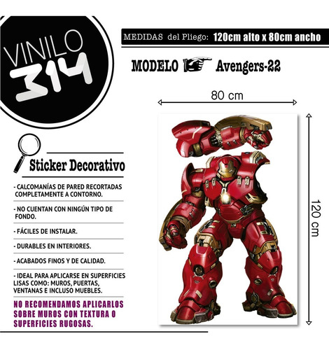 Avengers 22 Iron Man. Vinilo Decorativo Súper Héroes Ultron