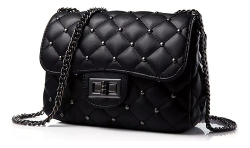 Cartera Importada Cadena Tachas Smith Liquidacion Por Falla Negro Lisa Níquel Cadena