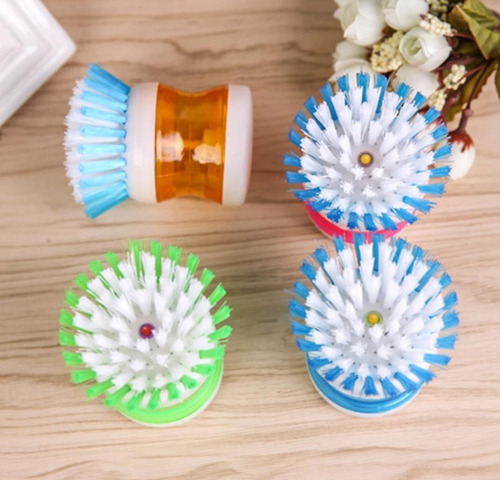 Cepillo Lava Platos Dispenser Jabón Detergente Para Cocina Azul