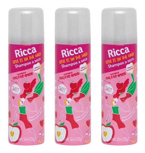  Shampoo A Seco Belliz Ricca Maça Do Amor C/3 50ml