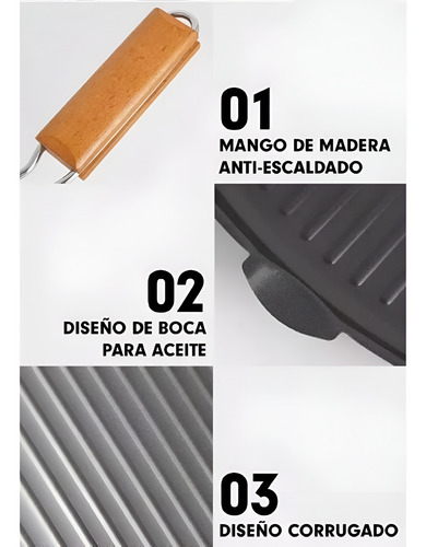 Sartén Plancha Grill Antiadherente Con Mango Madera 28cm