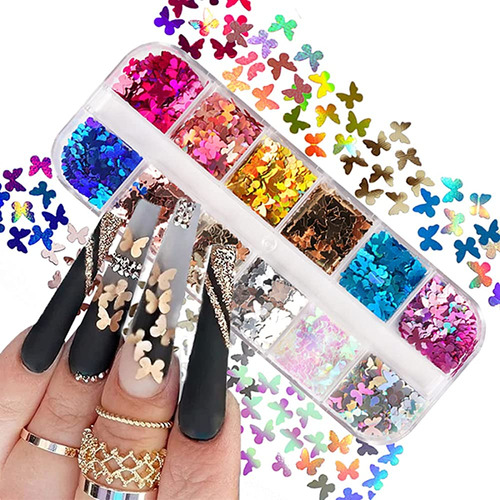 Mariposa Nail Art Glitter Selentejuelas 12 Colores 3d Hologr