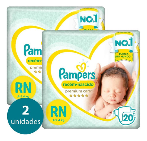 Kit 2 Pacotes Fraldas Pampers Premium Rn Até 4kg 20 Fraldas