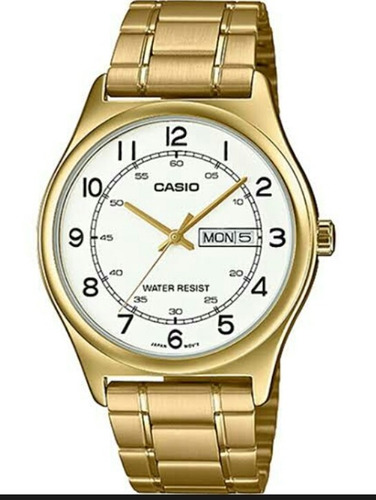 Reloj Casio Modelo Mtp-v006 Metal Dorado Carátula Blanca