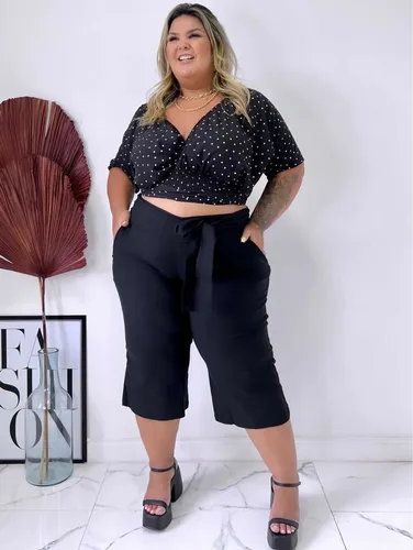 Cal a Pantacourt Feminina Bengaline Plus Size Casual