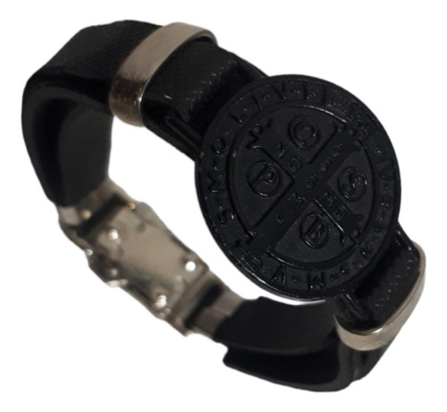 Pulseira De Couro Medalha De São Bento Reajustável