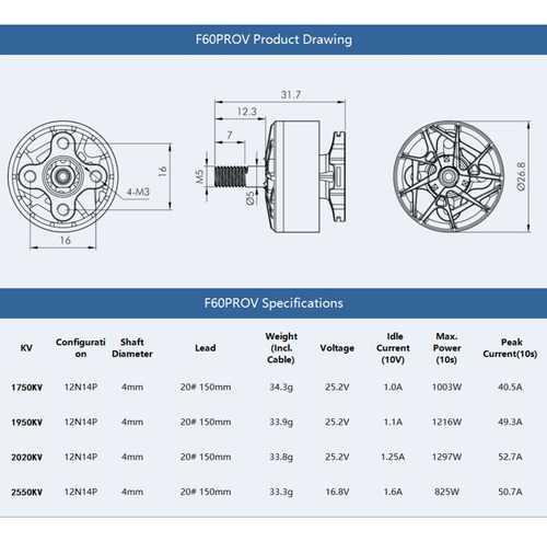 T-motor F60 Prov 1750kv 6s Para Drone De Carreras 4u